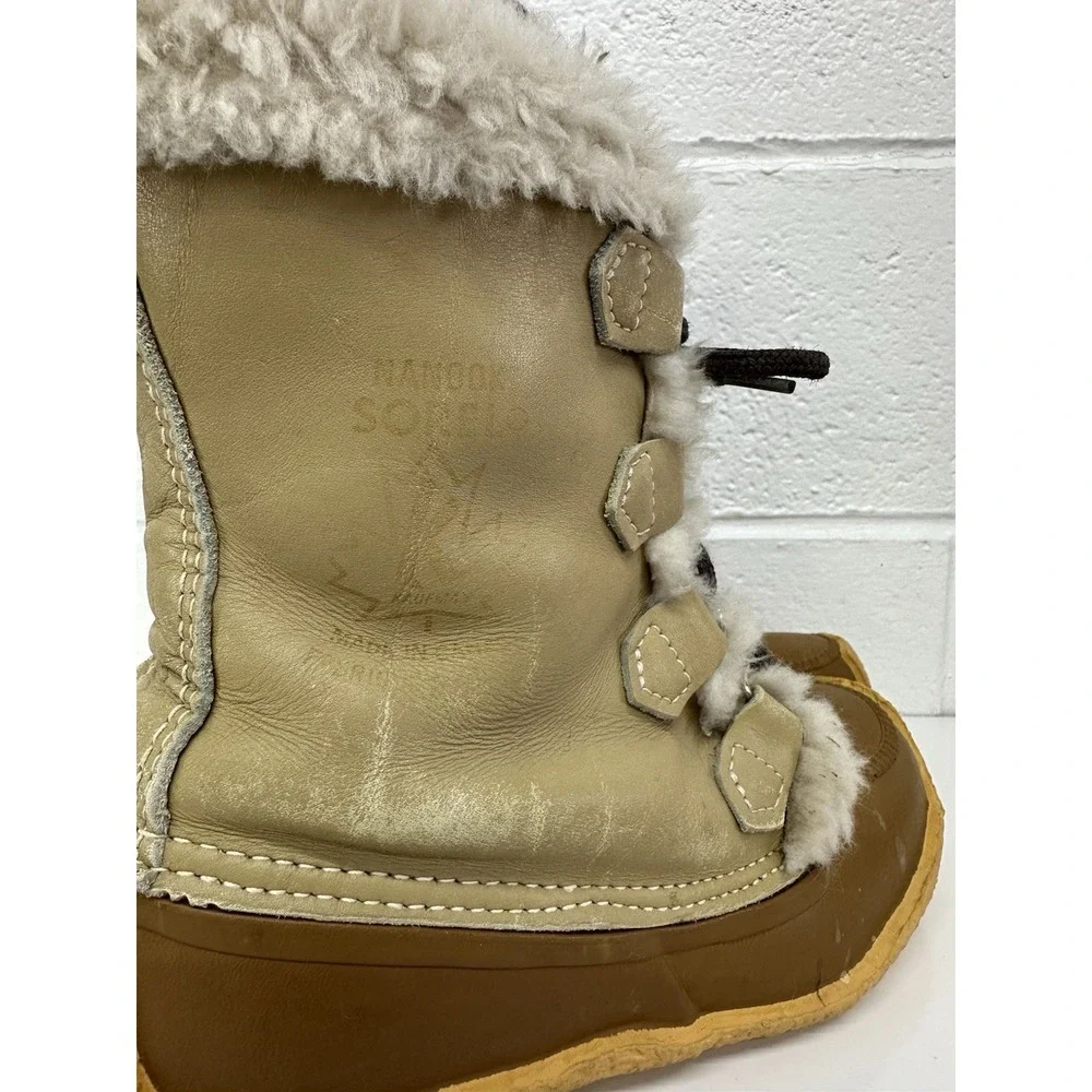 Vintage 80s Sorel Nanook Insulated Canadian Leather Winter Boots‎ Wool Liners 8